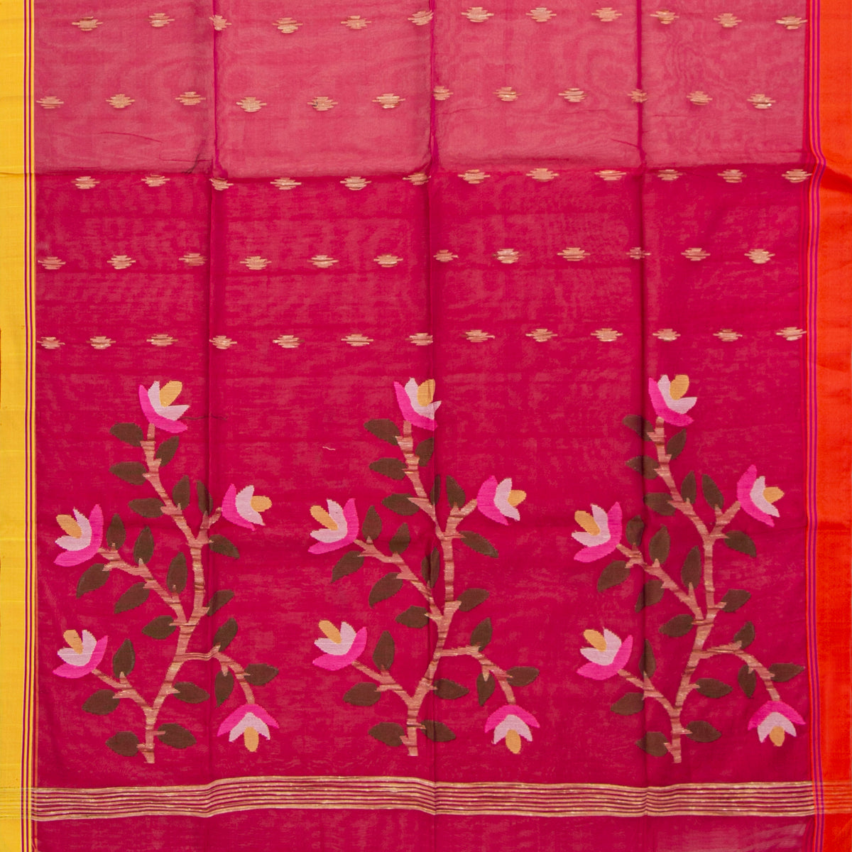 Red Dhakai Jamdhani Muslin Silk Saree With Tissue Zari PV MJ 182