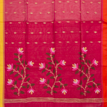 Red Dhakai Jamdhani Muslin Silk Saree With Tissue Zari PV MJ 182
