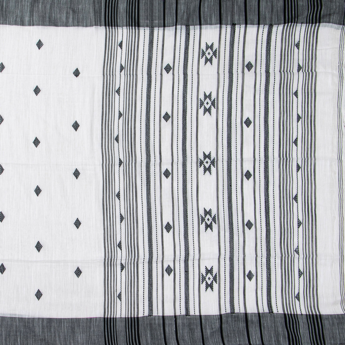 White And Black Dhakai Jamdhani Muslin Silk Saree With Tissue Zari PV MJ 171