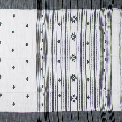 White And Black Dhakai Jamdhani Muslin Silk Saree With Tissue Zari PV MJ 171