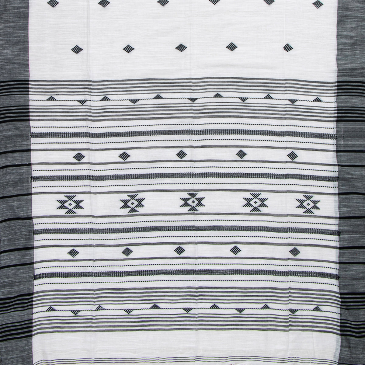 White And Black Dhakai Jamdhani Muslin Silk Saree With Tissue Zari PV MJ 171