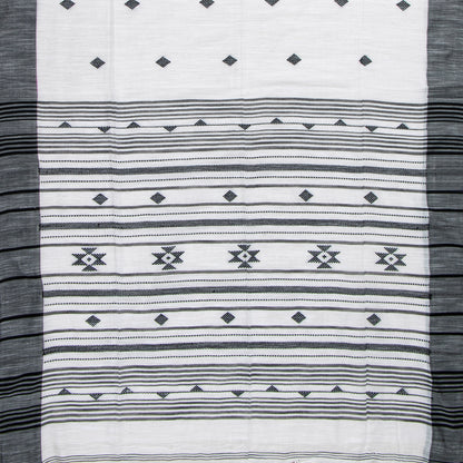 White And Black Dhakai Jamdhani Muslin Silk Saree With Tissue Zari PV MJ 171
