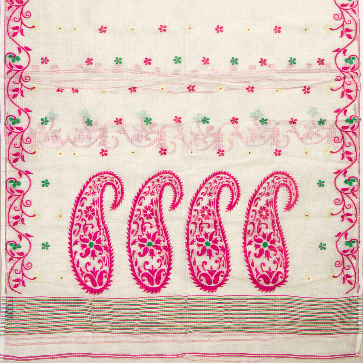 Off White Dhakai Jamdani Muslin Silk Saree For Party Wear PV MJ 168