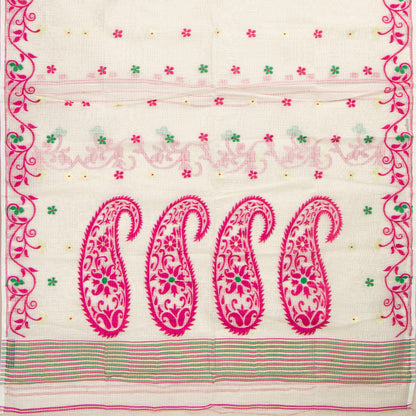 Off White Dhakai Jamdani Muslin Silk Saree For Party Wear PV MJ 168