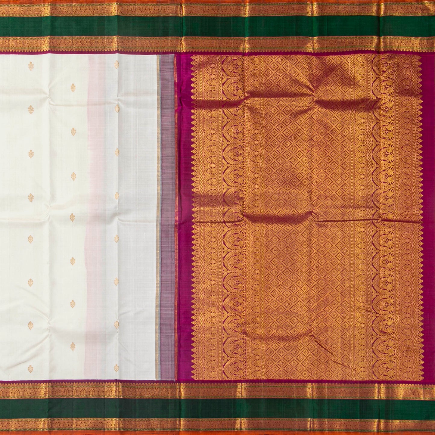 Offwhite And Magenta Kanchipuram Silk Saree For Festive Wear PV NYC 1747