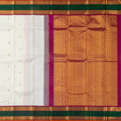 Offwhite And Magenta Kanchipuram Silk Saree For Festive Wear PV NYC 1747