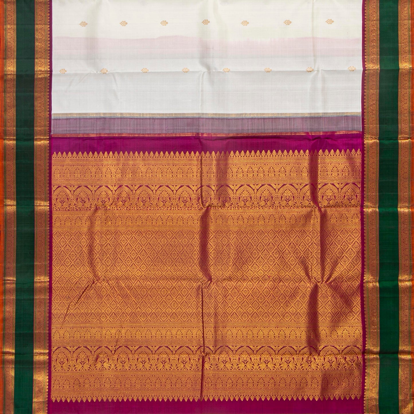 Offwhite And Magenta Kanchipuram Silk Saree For Festive Wear PV NYC 1747