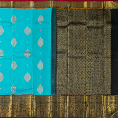 Turquoise Blue And Black Kanchipuram Silk Saree For Wedding Wear PV NYC 1852