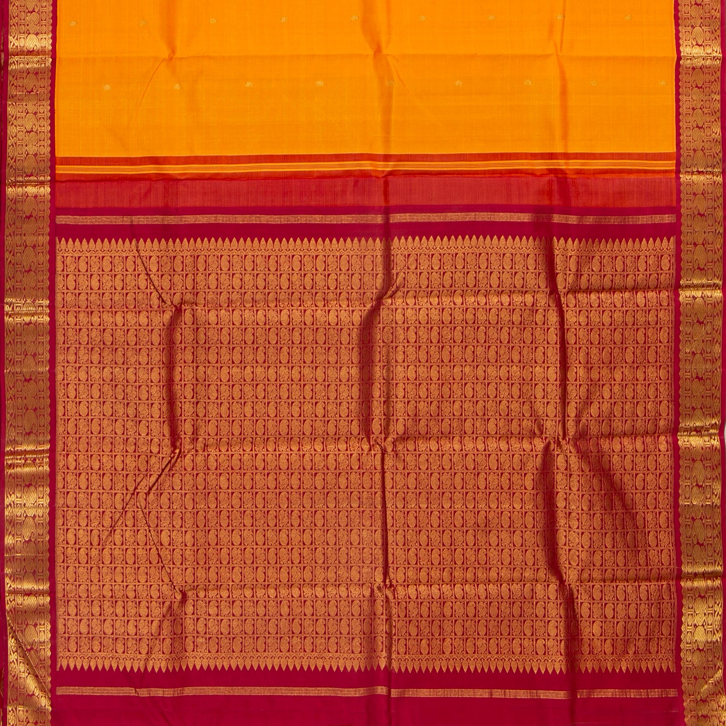 Yellow And Red Kanchipuram Silk Saree For Festive Wear PV NYC 1779 - Silk Sari - Panjavarnam PV NYC 1779