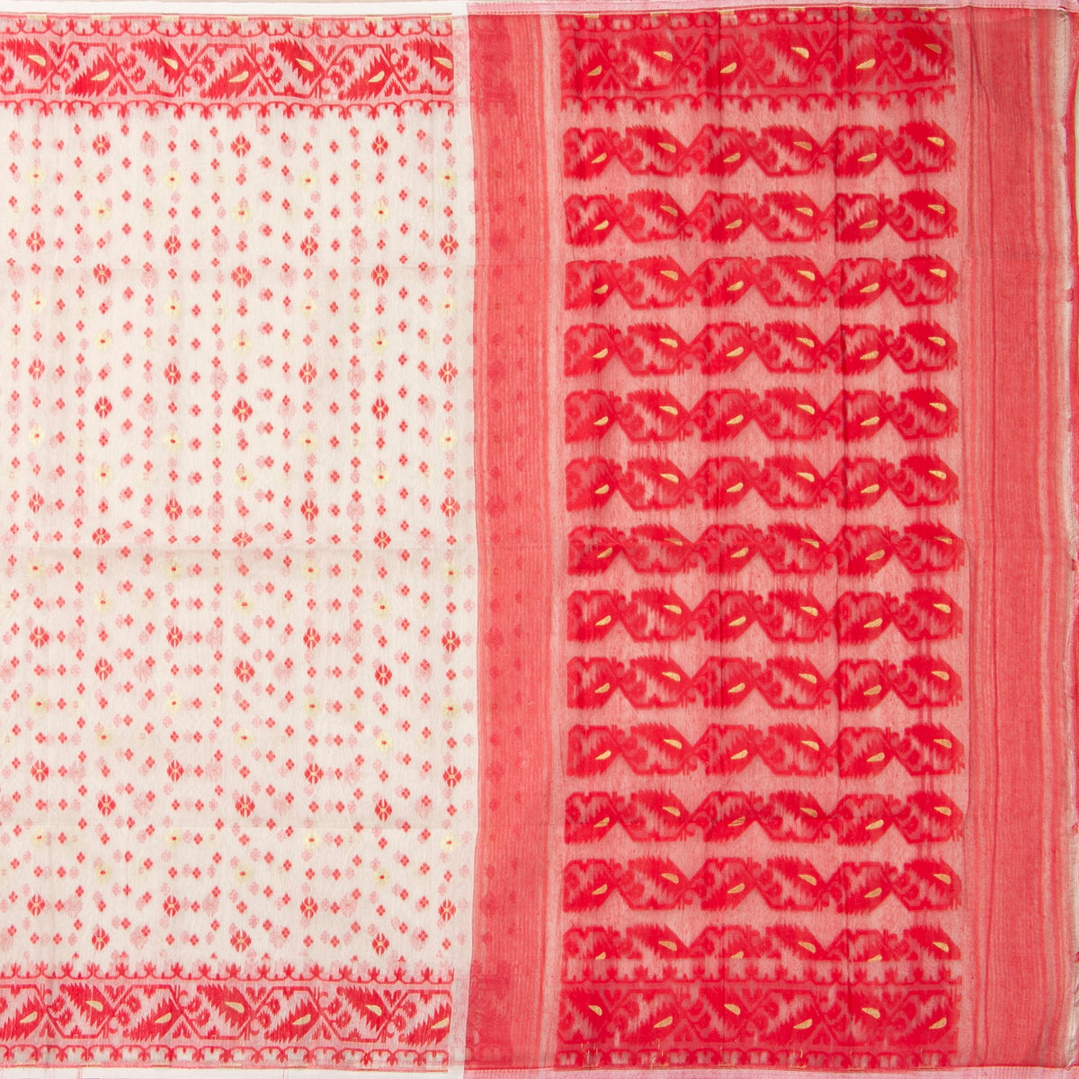 White And Red Dhakai Jamdani Muslin Silk Saree For Party Wear PV MJ 174