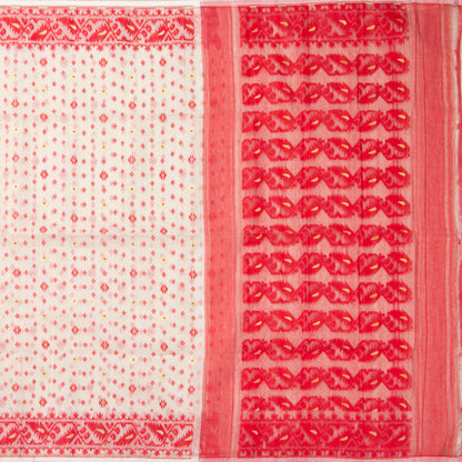 White And Red Dhakai Jamdani Muslin Silk Saree For Party Wear PV MJ 174