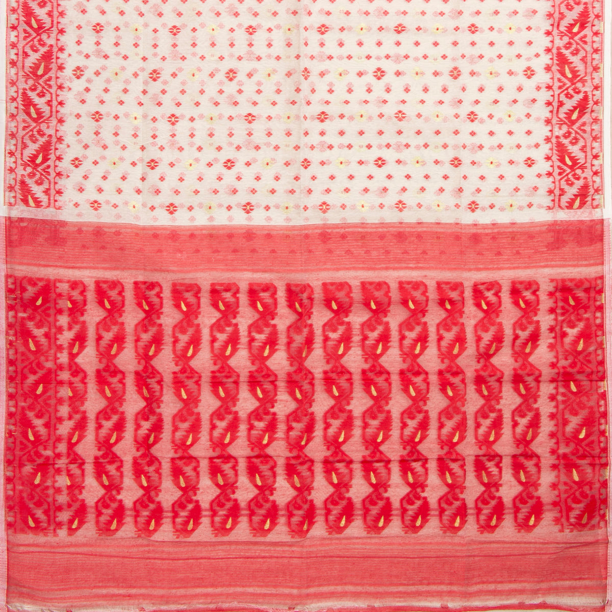 White And Red Dhakai Jamdani Muslin Silk Saree For Party Wear PV MJ 174