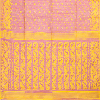 Pink And Yellow Dhakai Jamdani Muslin Silk Saree For Party Wear PV MJ 176
