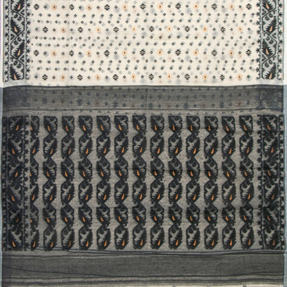 White And Black Dhakai Jamdani Muslin Silk Saree For Party Wear PV MJ 177