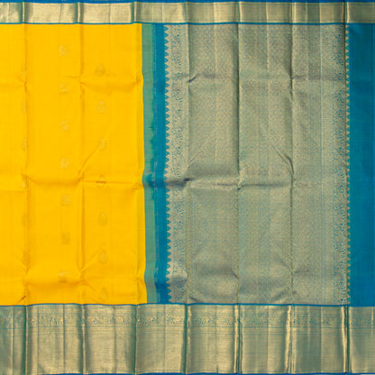 Yellow And Blue Kanchipuram Silk Saree For Festive Wear PV NYC 1848 - Silk Sari - Panjavarnam PV NYC 1848