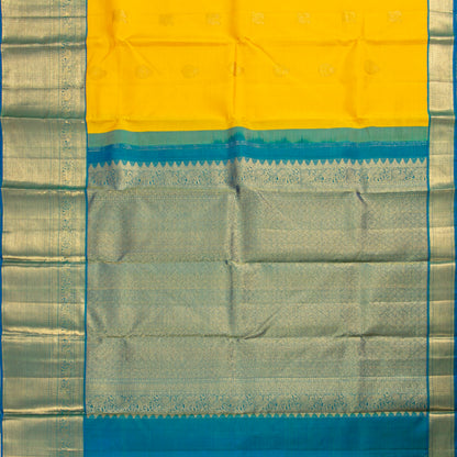Yellow And Blue Kanchipuram Silk Saree For Festive Wear PV NYC 1848 - Silk Sari - Panjavarnam PV NYC 1848