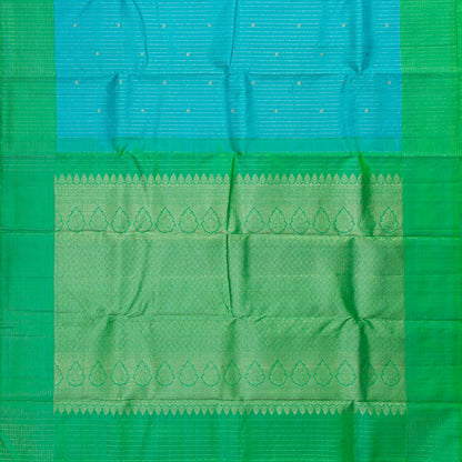 Blue And Green Kanchipuram Silk Saree With Zari Stripes For Wedding Wear PV NYC 1805