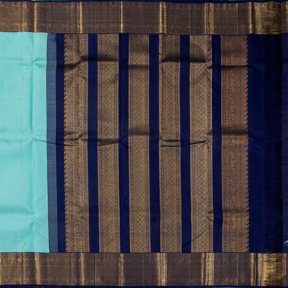 Turquoise And Dark Blue Kanchipuram Silk Saree With Vaira Oosi Zari Stripes For Wedding Wear PV NYC 1806