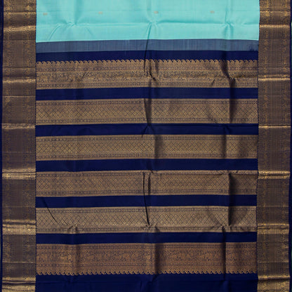 Turquoise And Dark Blue Kanchipuram Silk Saree With Vaira Oosi Zari Stripes For Wedding Wear PV NYC 1806