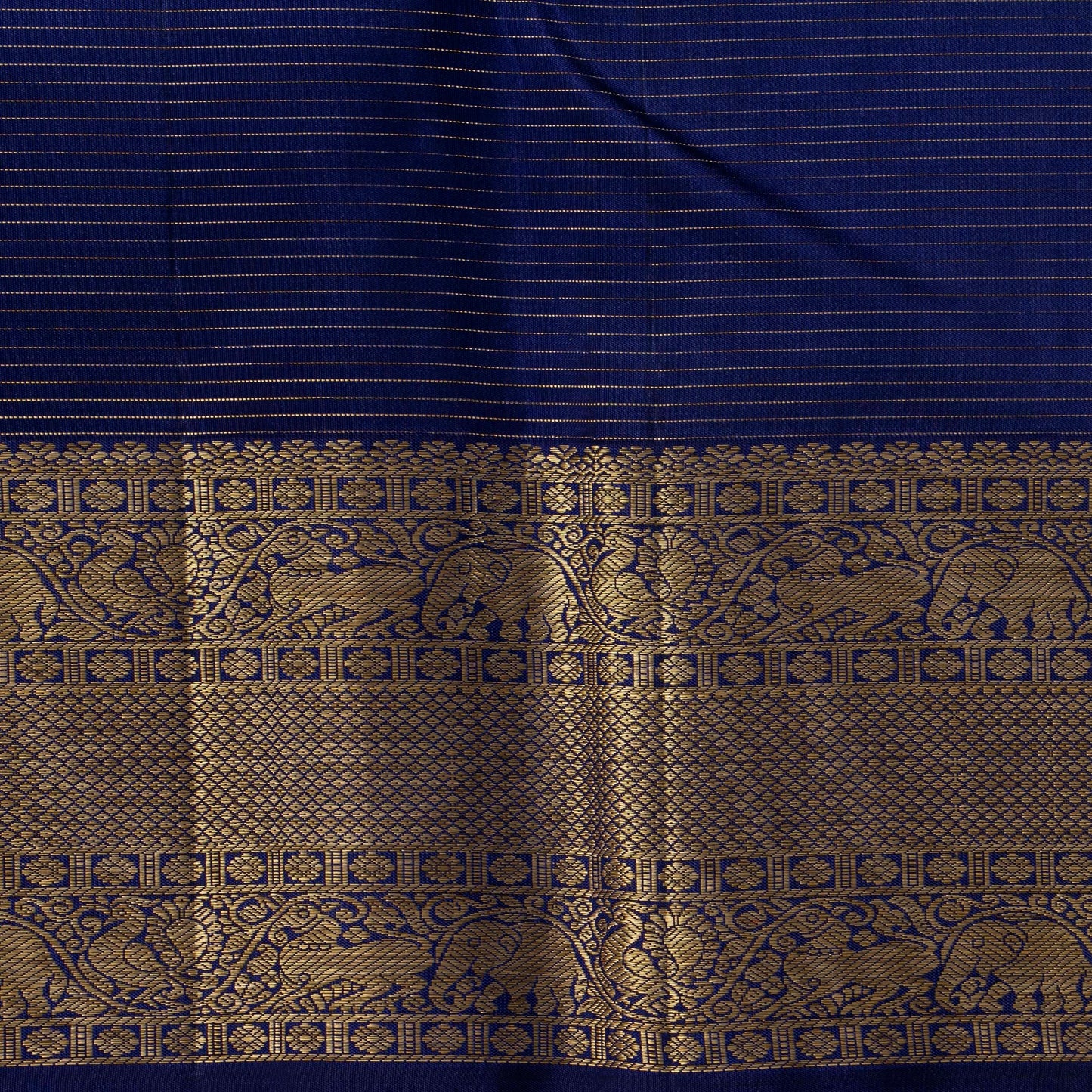 Turquoise And Dark Blue Kanchipuram Silk Saree With Vaira Oosi Zari Stripes For Wedding Wear PV NYC 1806