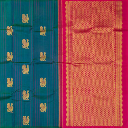 Maiyilkazhuthu Blue And Pink Borderless Kanchipuram Silk Saree For Festive Wear PV NYC 1819