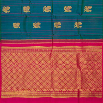 Maiyilkazhuthu Blue And Pink Borderless Kanchipuram Silk Saree For Festive Wear PV NYC 1819