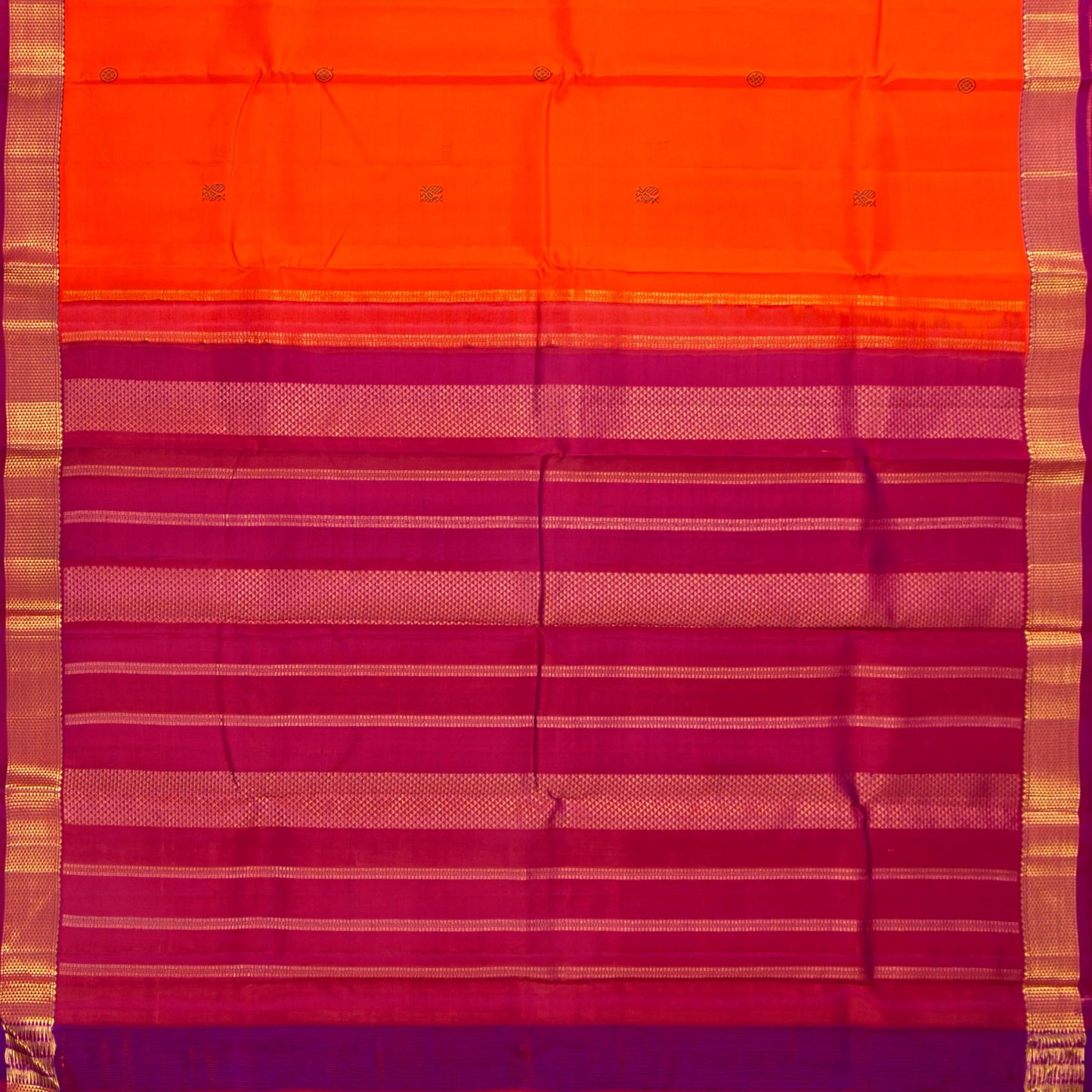 Orange And Magenta Kanchipuram Silk Saree With Arai Maadam Borders For Festive Wear PV NYC 1774