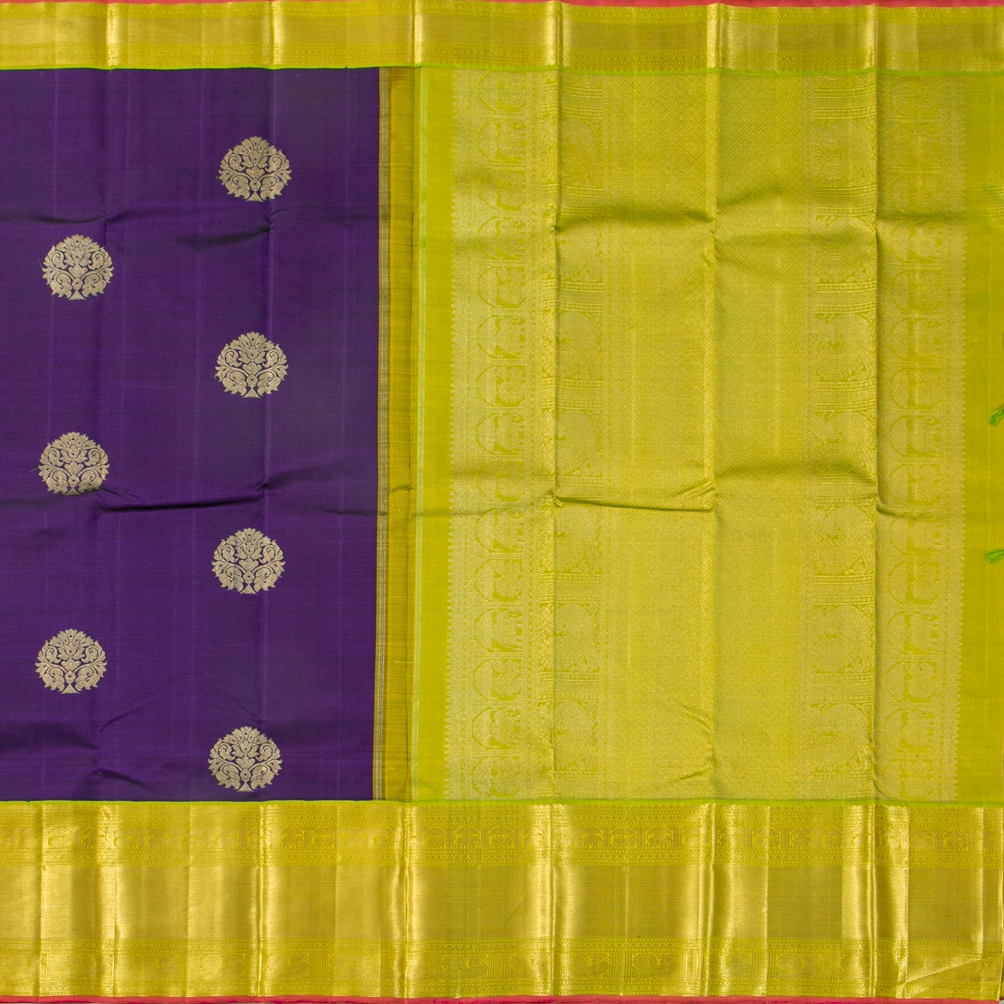 Purple And Light Green Kanchipuram Silk Saree For Bridal Wear PV NYC 1855