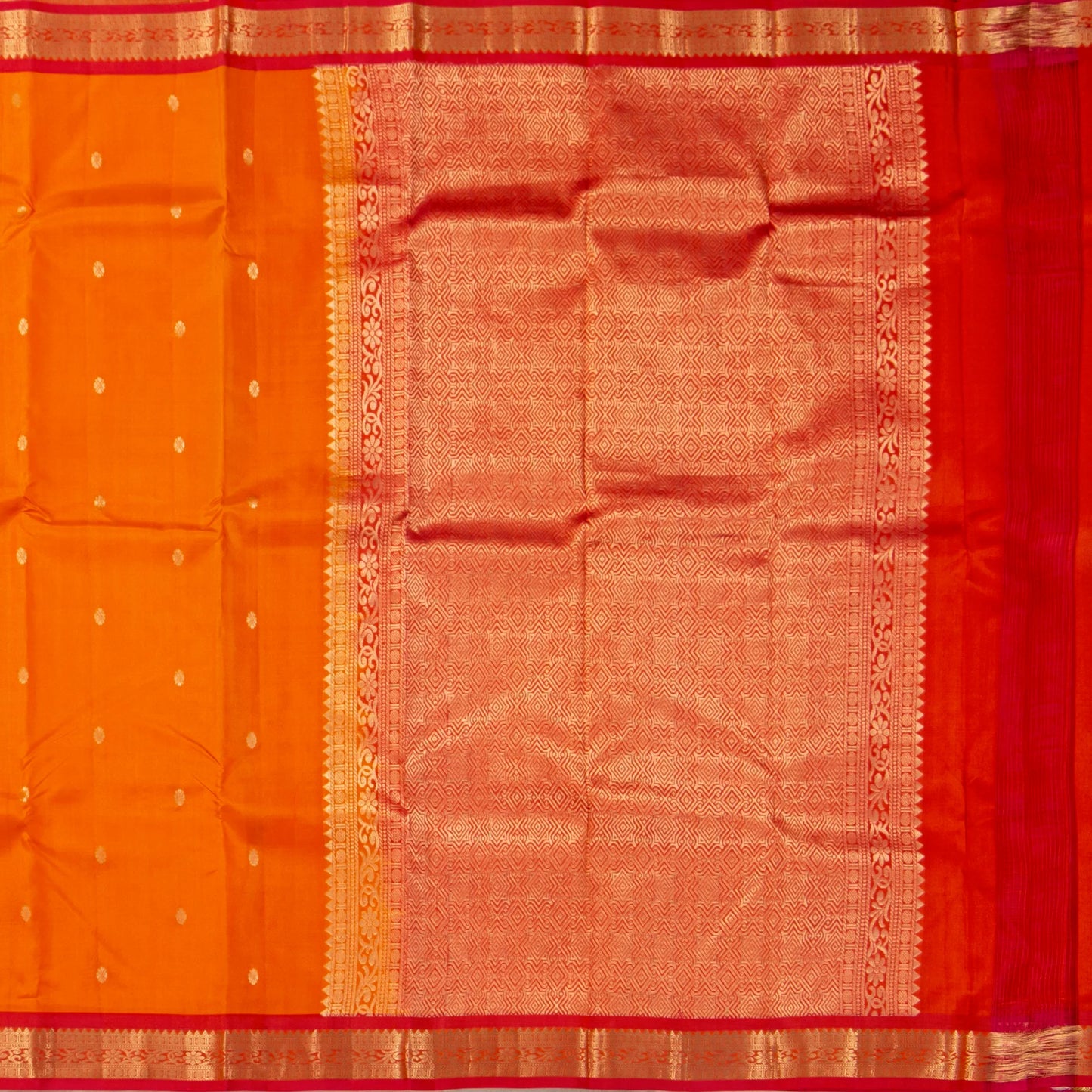 Orange And Red Kanchipuram Silk Saree For Festive Wear PV NYC 1814