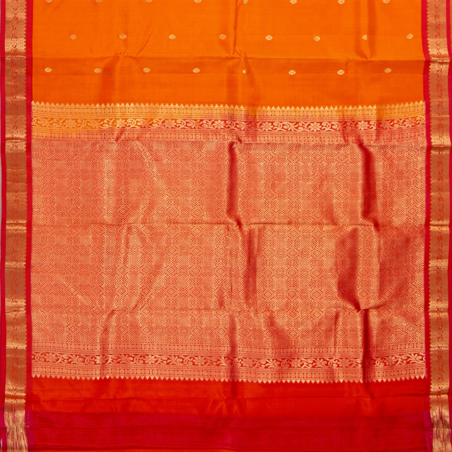 Orange And Red Kanchipuram Silk Saree For Festive Wear PV NYC 1814