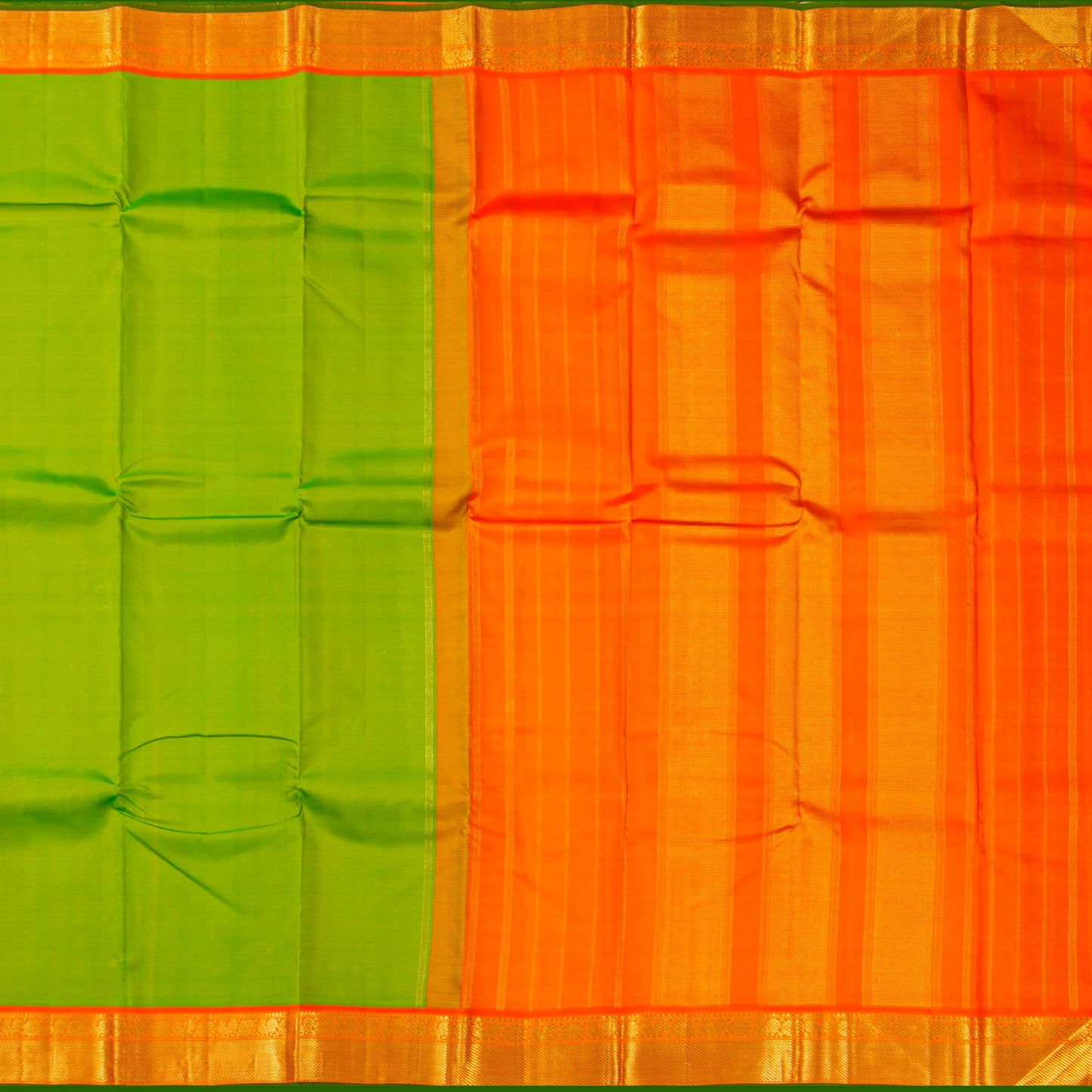 Light Green And Orange Kanchipuram Silk Saree For Festive Wear PV NYC 1821