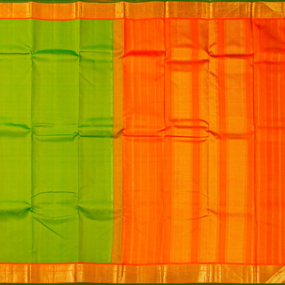 Light Green And Orange Kanchipuram Silk Saree For Festive Wear PV NYC 1821