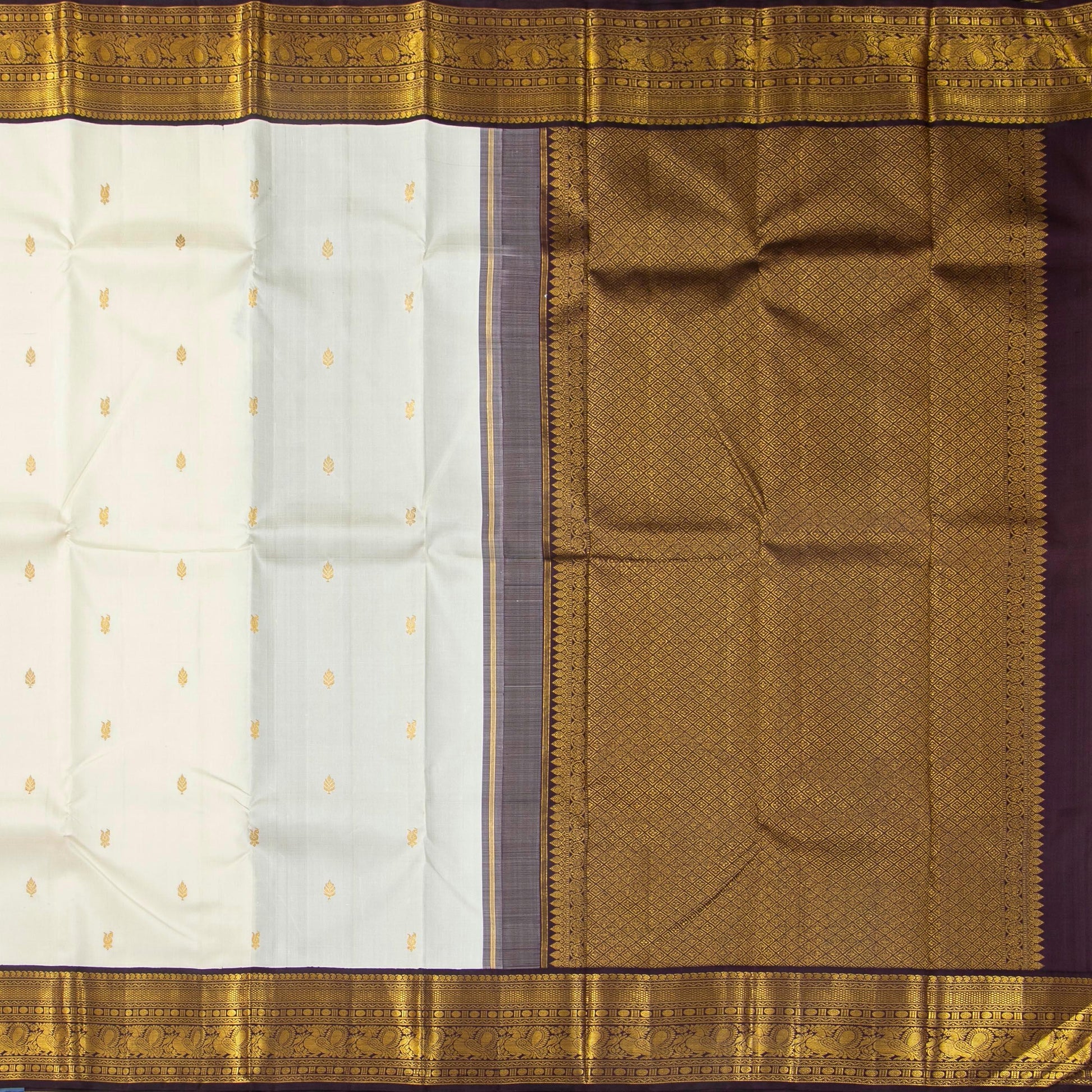 White And Purple Kanchipuram Silk Saree With Korvai Border For Festive Wear PV NYC 1749 - Silk Sari - Panjavarnam PV NYC 1749