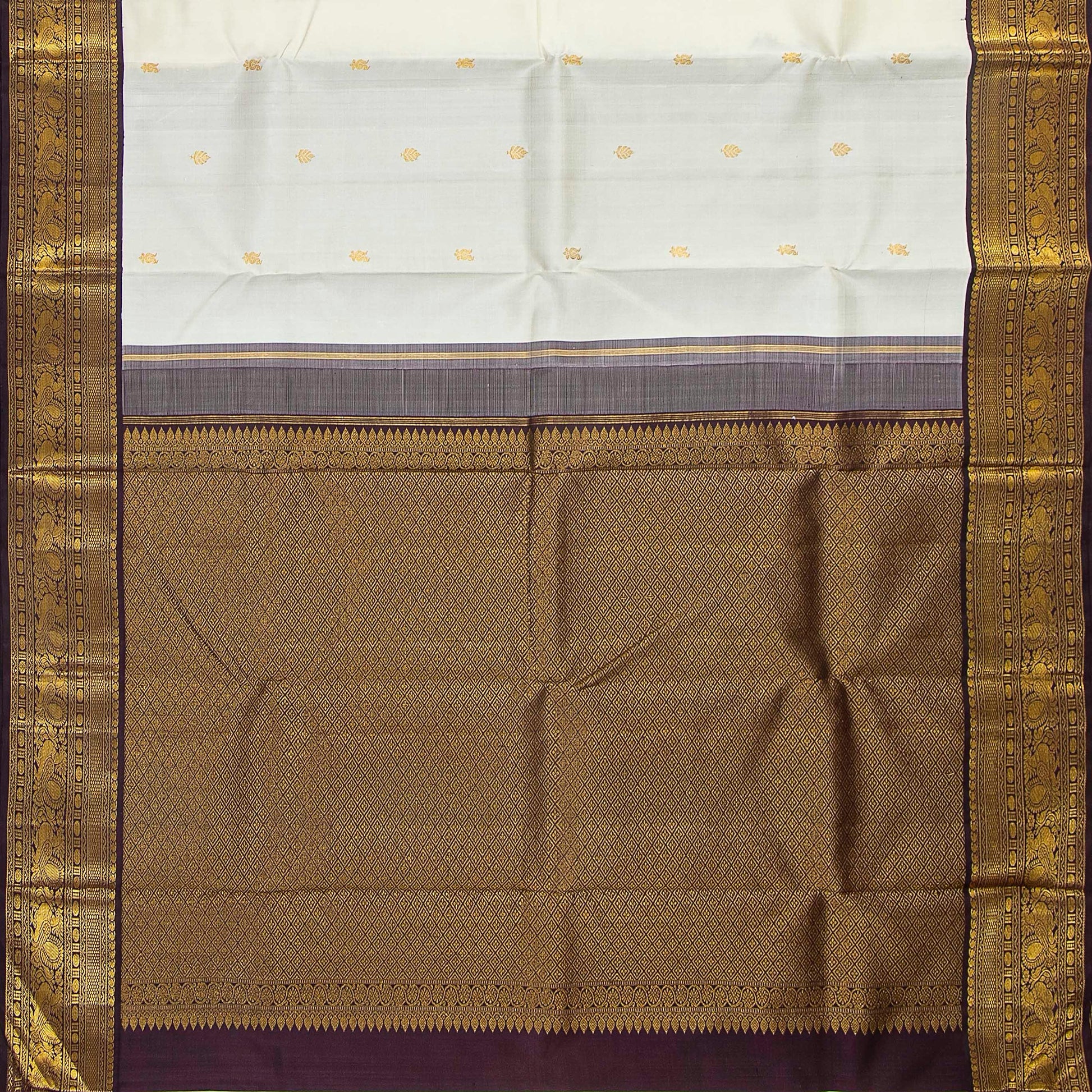 White And Purple Kanchipuram Silk Saree With Korvai Border For Festive Wear PV NYC 1749 - Silk Sari - Panjavarnam PV NYC 1749