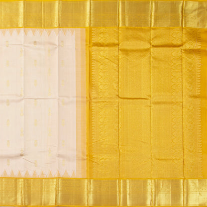 Off White And Mustard Kanchipuram Silk Sareee With Temple Korvai Border For Wedding Wear PV NYC 1757 - Silk Sari - Panjavarnam PV NYC 1757