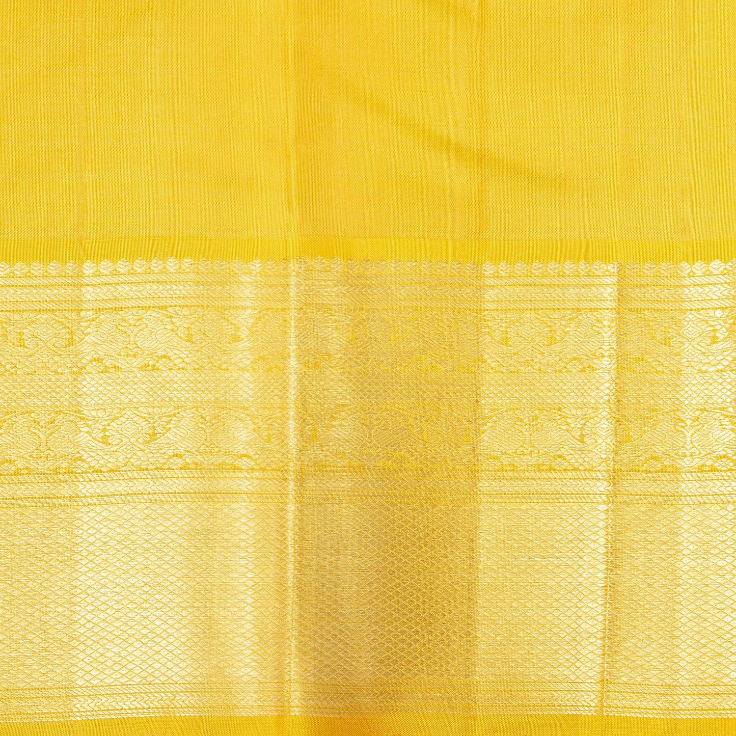 Off White And Mustard Kanchipuram Silk Sareee With Temple Korvai Border For Wedding Wear PV NYC 1757 - Silk Sari - Panjavarnam PV NYC 1757