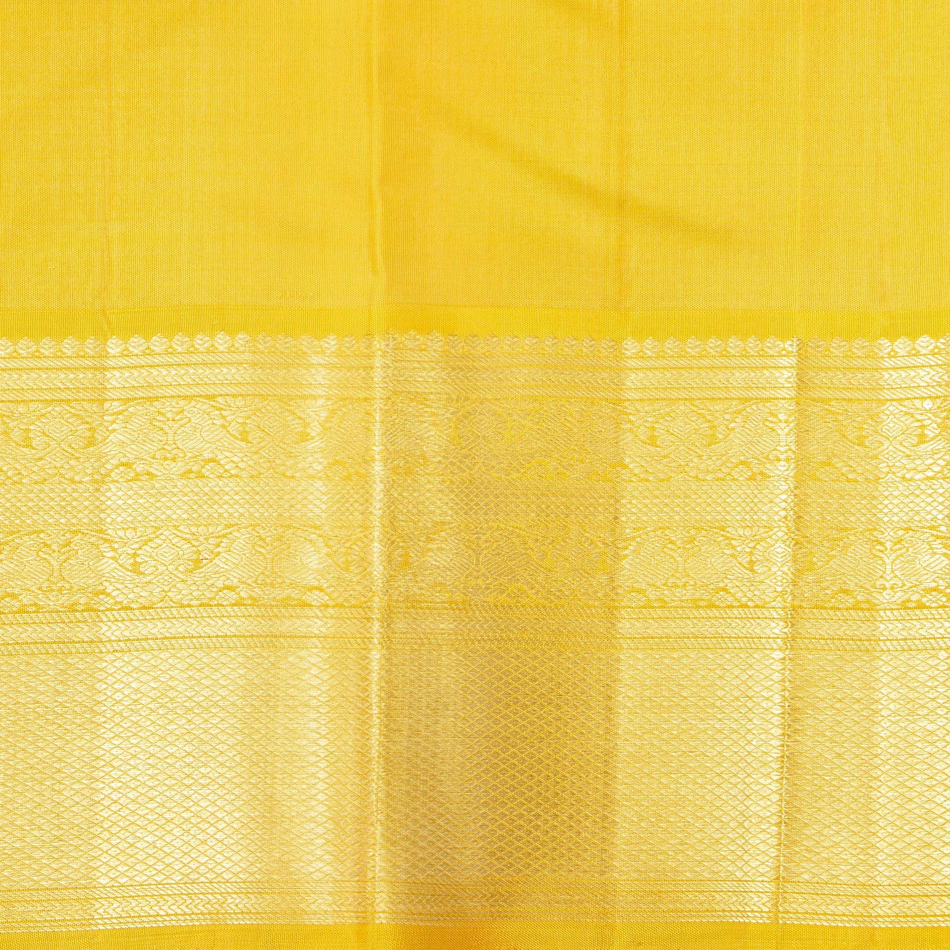 Off White And Mustard Kanchipuram Silk Sareee With Temple Korvai Border For Wedding Wear PV NYC 1757 - Silk Sari - Panjavarnam PV NYC 1757