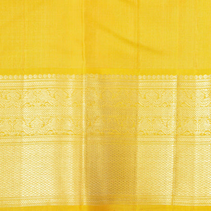 Off White And Mustard Kanchipuram Silk Sareee With Temple Korvai Border For Wedding Wear PV NYC 1757 - Silk Sari - Panjavarnam PV NYC 1757