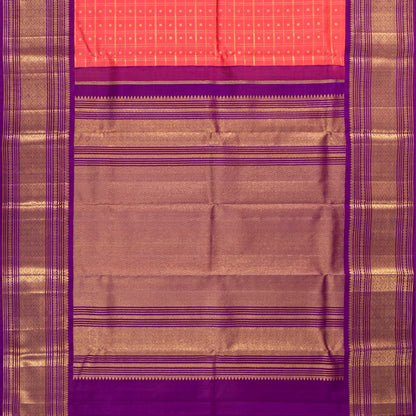 Peach And Purple Kanchipuram Silk Saree With Zari Checks For Bridal Wear PV NYC 1783
