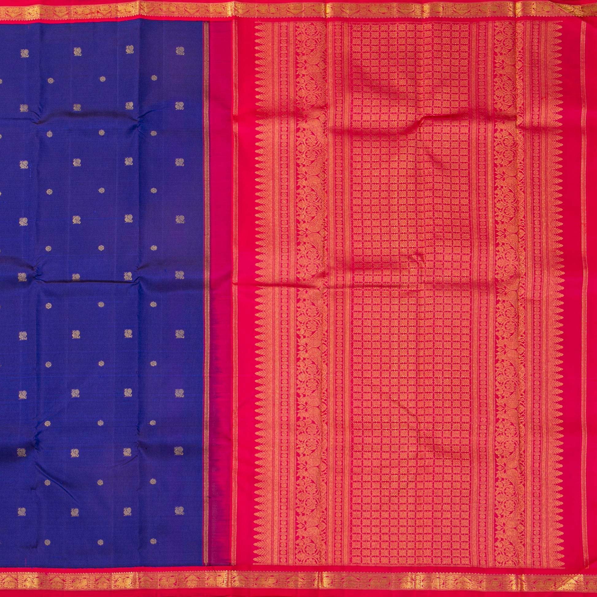 Blue And Pink Kanchipuram Silk Saree For Wedding Wear PV NYC 1849 - Silk Sari - Panjavarnam PV NYC 1849