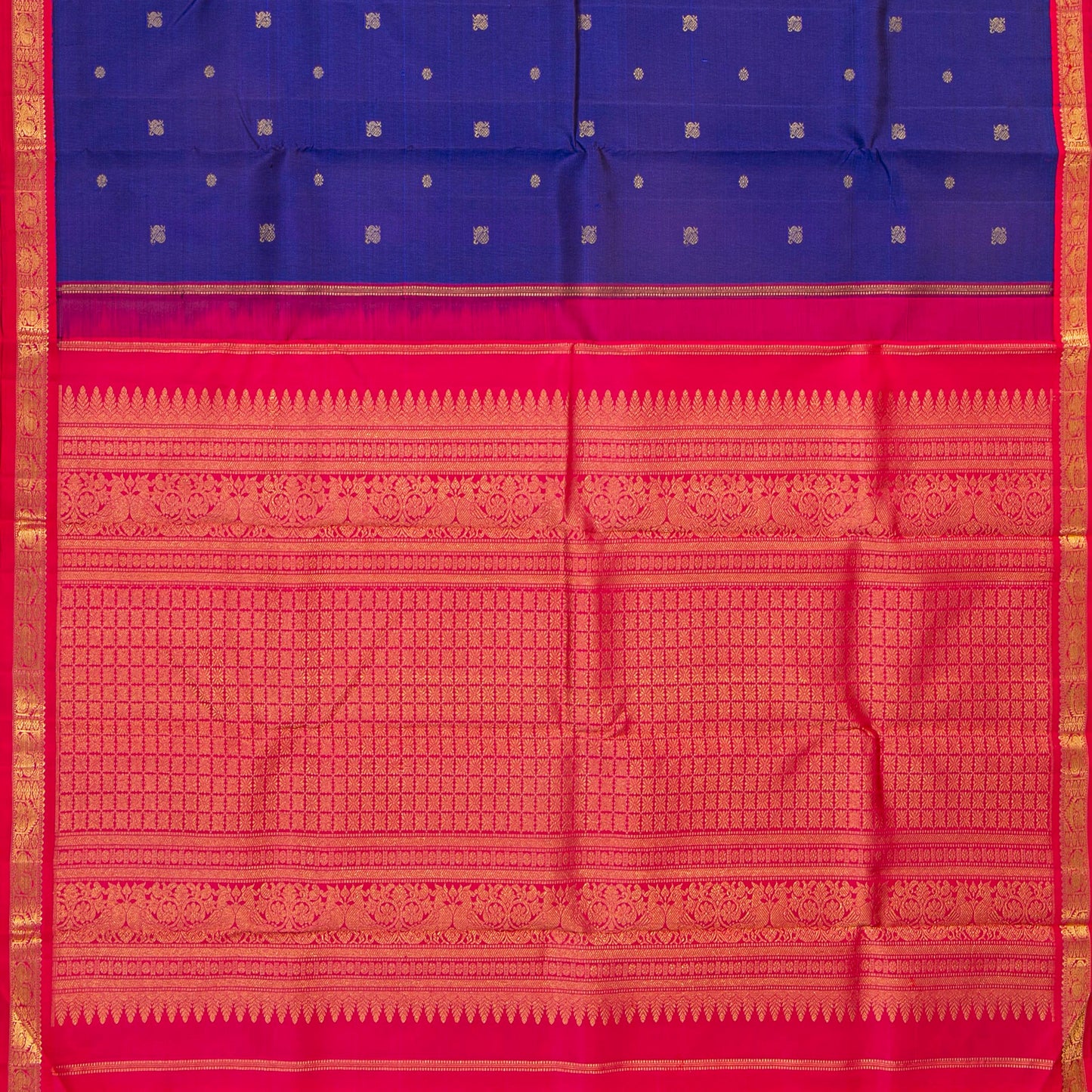 Blue And Pink Kanchipuram Silk Saree For Wedding Wear PV NYC 1849 - Silk Sari - Panjavarnam PV NYC 1849