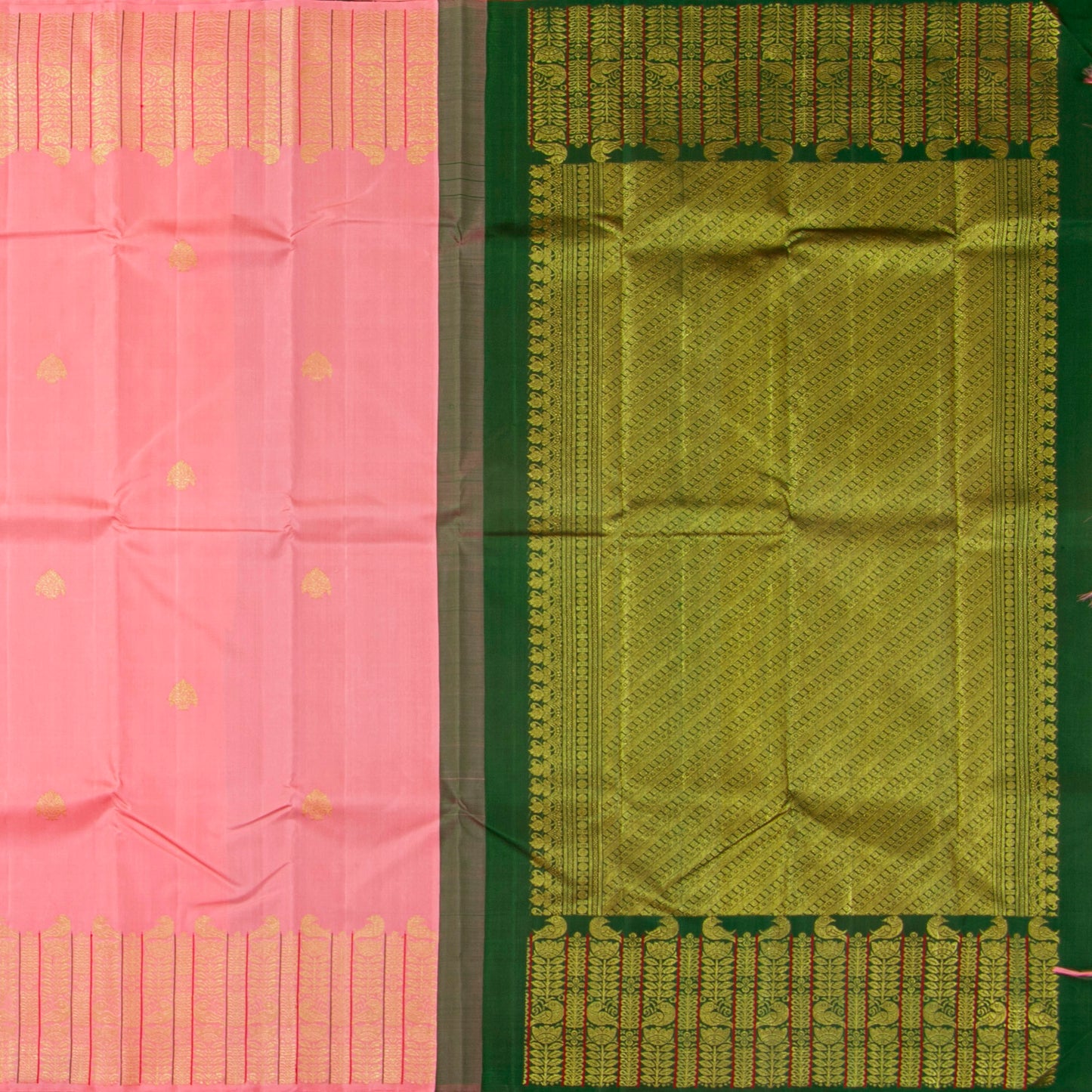 Pastel Pink And Green Kanchipuram Silk Saree For Wedding Wear PV NYC 1851