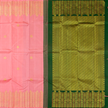 Pastel Pink And Green Kanchipuram Silk Saree For Wedding Wear PV NYC 1851