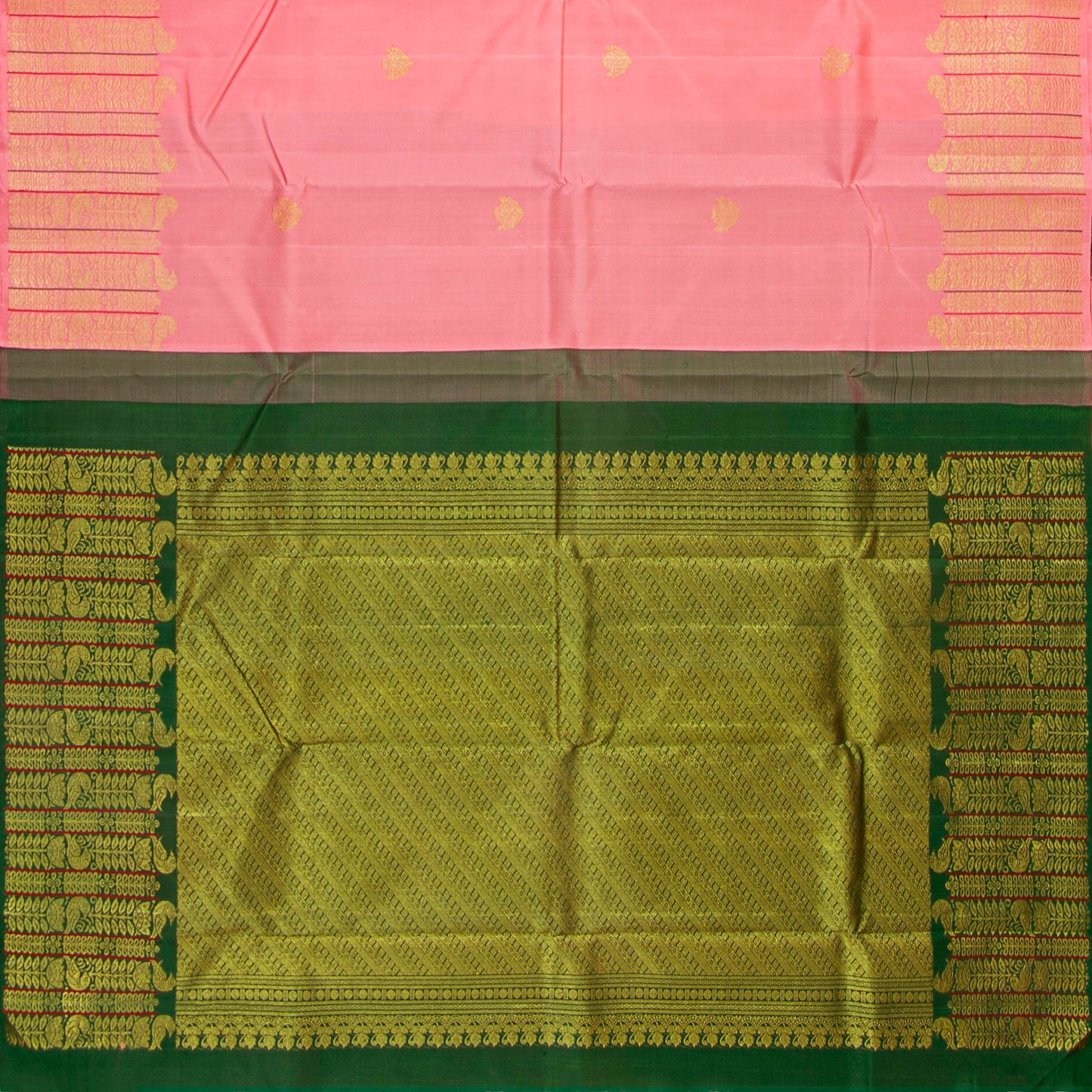 Pastel Pink And Green Kanchipuram Silk Saree For Wedding Wear PV NYC 1851