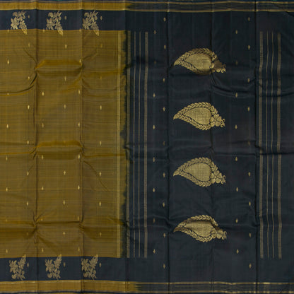 Mehandi Green And Navy Blue Kanchipuram Silk Saree For Festive Wear PV NYC 1865