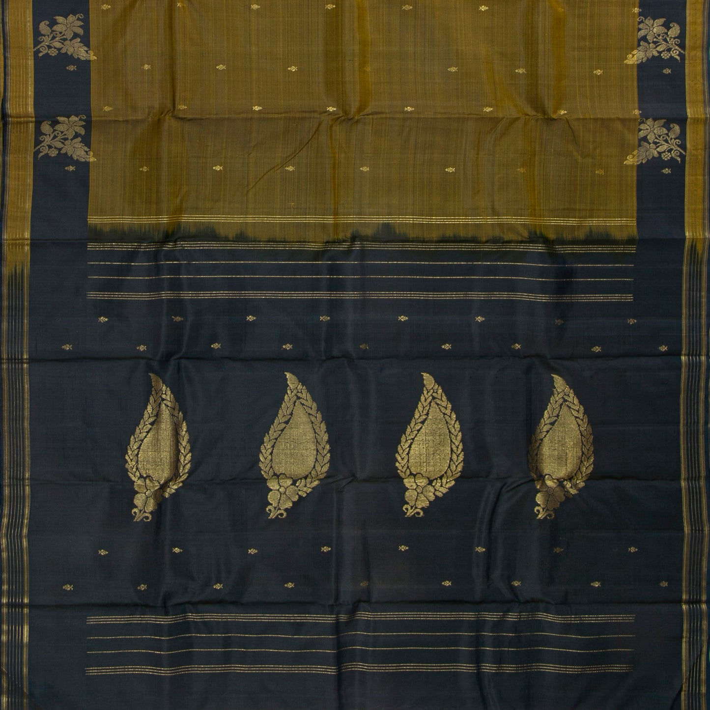 Mehandi Green And Navy Blue Kanchipuram Silk Saree For Festive Wear PV NYC 1865
