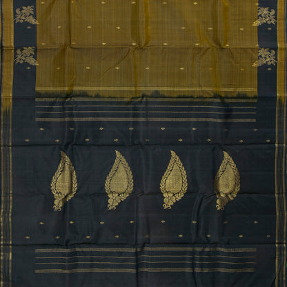Mehandi Green And Navy Blue Kanchipuram Silk Saree For Festive Wear PV NYC 1865