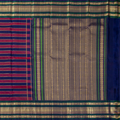 Navy Blue And Magenta Kanchipuram Silk Saree With Veldhari Stripes For Festive Wear PV NYC 1781