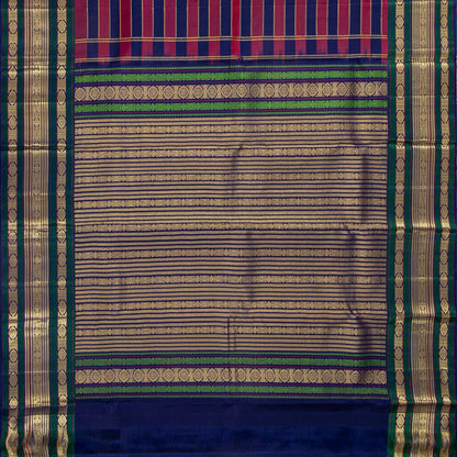 Navy Blue And Magenta Kanchipuram Silk Saree With Veldhari Stripes For Festive Wear PV NYC 1781
