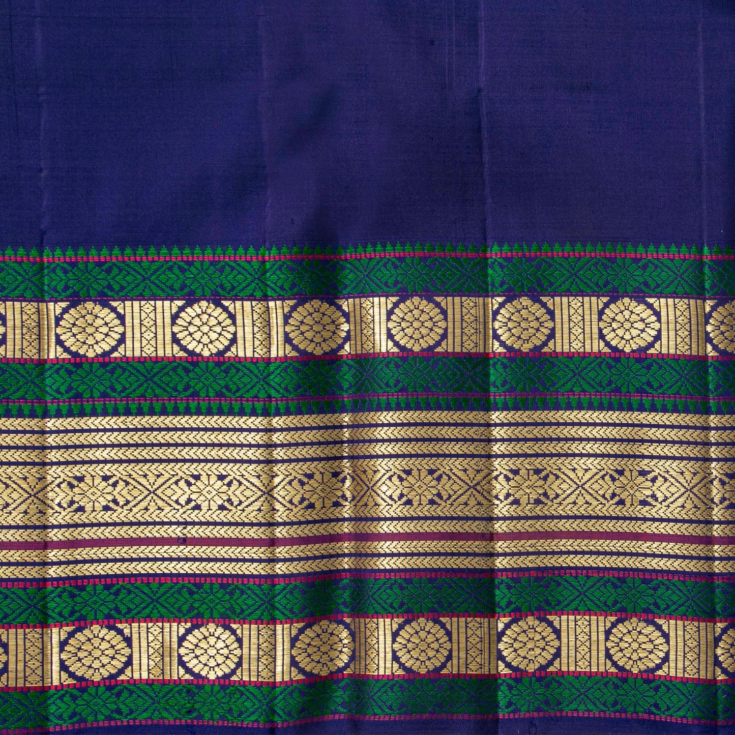 Navy Blue And Magenta Kanchipuram Silk Saree With Veldhari Stripes For Festive Wear PV NYC 1781